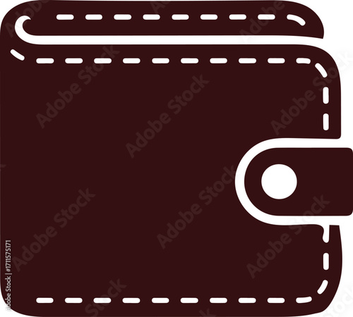 Brown and white icon of a closed wallet with stitching detail purse money