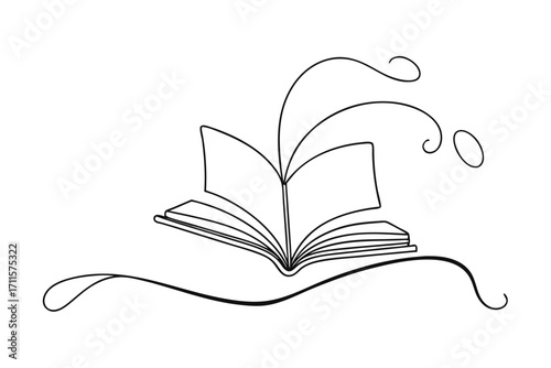 Creative drawing of an open book with magical swirls rising from the pages
