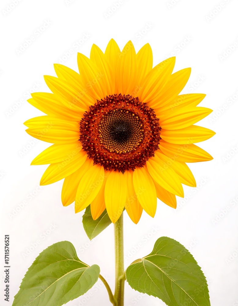 Obraz premium Single sunflower against white