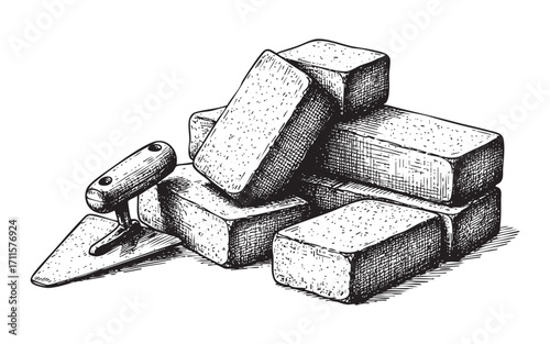 Trowel and bricks illustration vector style