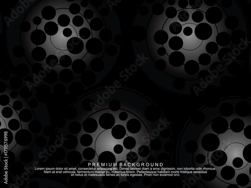 Black background with gradient black 3D abstract ball pattern with hole texture, suitable for digital technology themes, modern, etc.