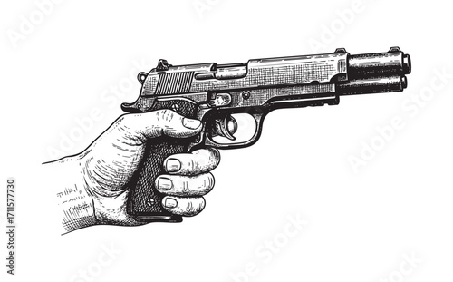 hand holding pistol gun illustration vector style