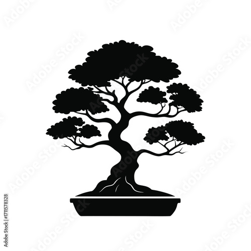 vector silhouette of bonsai tree set