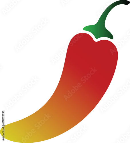 Red and Yellow Gradient Chili Pepper Icon with Green Stem on White Background red chili hot pepper