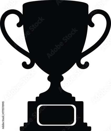 Black silhouette icon of a trophy cup with a blank plaque award winner