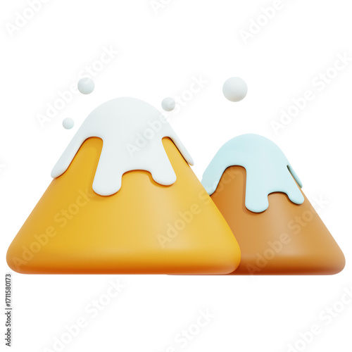 Vibrant 3D cartoon mountains showcasing snowy peaks and a playful winter landscape, perfect for seasonal designs and charming digital illustrations