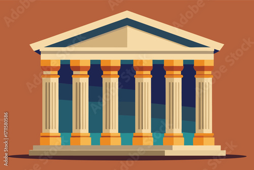 Classic Greek temple structure with six columns and a triangular roof designed for historical significance