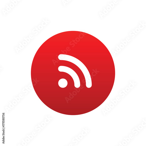 Red circle with white wifi signal icon indicating wireless internet connection and network availability