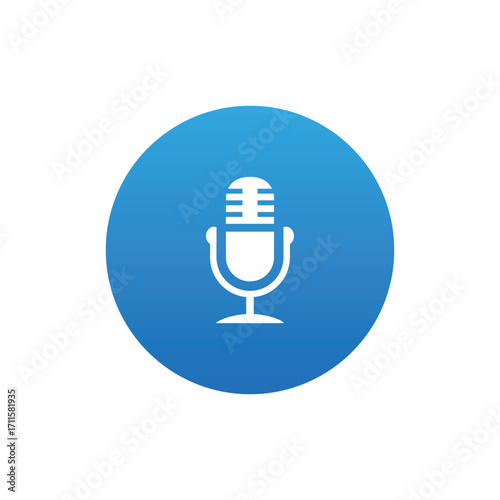 White microphone icon centered on a gradient blue circle suggesting voice recording or audio communication
