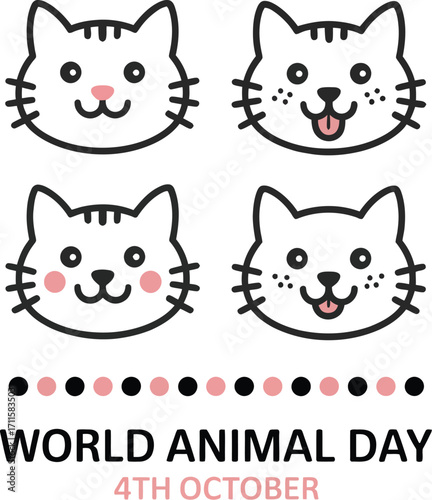 Cute cartoon cat faces expressing joy and playfulness for World Animal Day