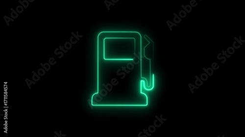 Neon Gas Pump Icon on Black Background fuel station. neon gas pump icon animation. Fuel pump icon on black background. Gas Station motion icon.