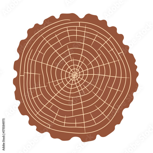 A simple, illustrative cross-section of a tree trunk revealing its concentric growth rings