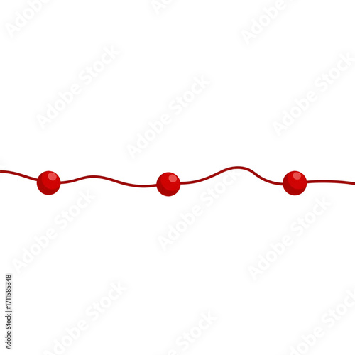 Red bead garland illustration on transparent background, festive decoration