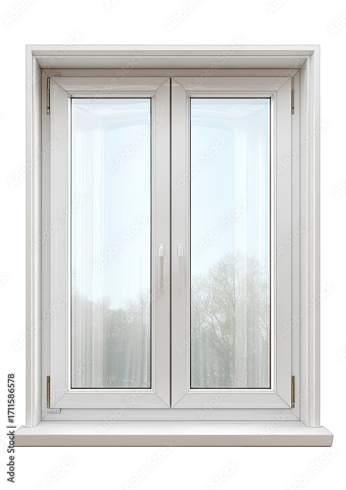 Obraz premium White double-hung window, clear glass, neutral background