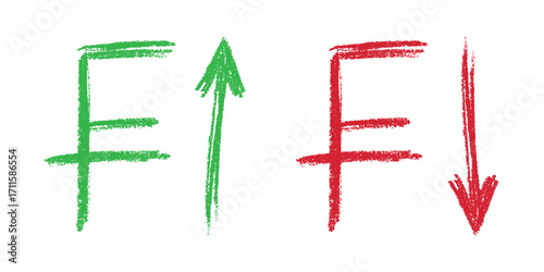 Hand drawn swiss franc currency symbol Growth and fall profit with arrow up and down Brush stroke doodle Element for design