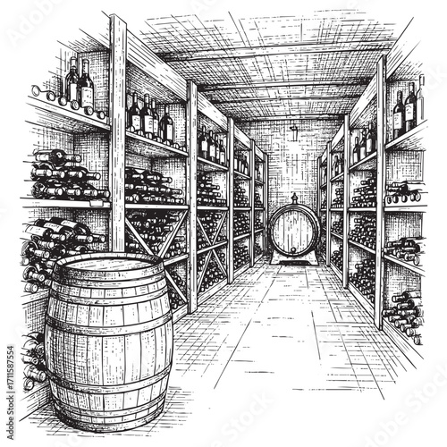 Wine cellar scene illustration vector style