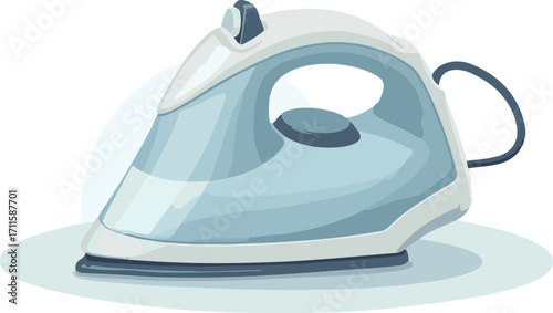 Vector Illustration of Modern Iron in Minimalist Style with Cool Blue and Gray Colors Suitable for Household Appliance Graphics