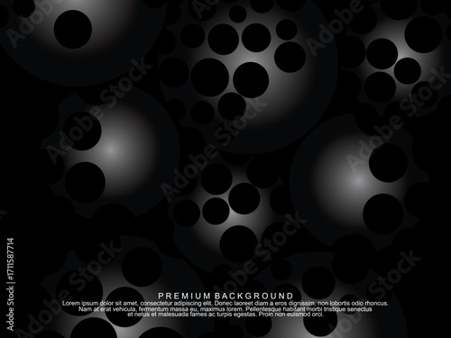 Black background with gradient black 3D abstract ball pattern with hole texture, suitable for digital technology themes, modern, etc.