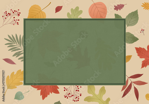 Autumnal Greeting Card with Leaves and Berries
