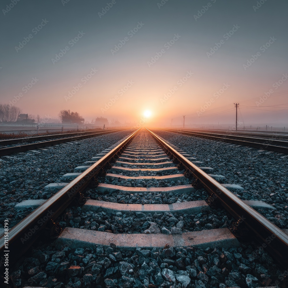 Fototapeta premium Sunrise on railway tracks