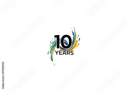 10 Years logo design template with abstract swirl background