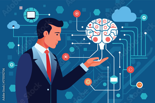 Businessman analyzing artificial intelligence concepts in a modern digital environment