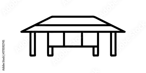 Carport structure icon with roof and support columns in minimalist line art
