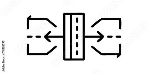 Heat recovery ventilation icon with airflow arrows in minimalist line art
