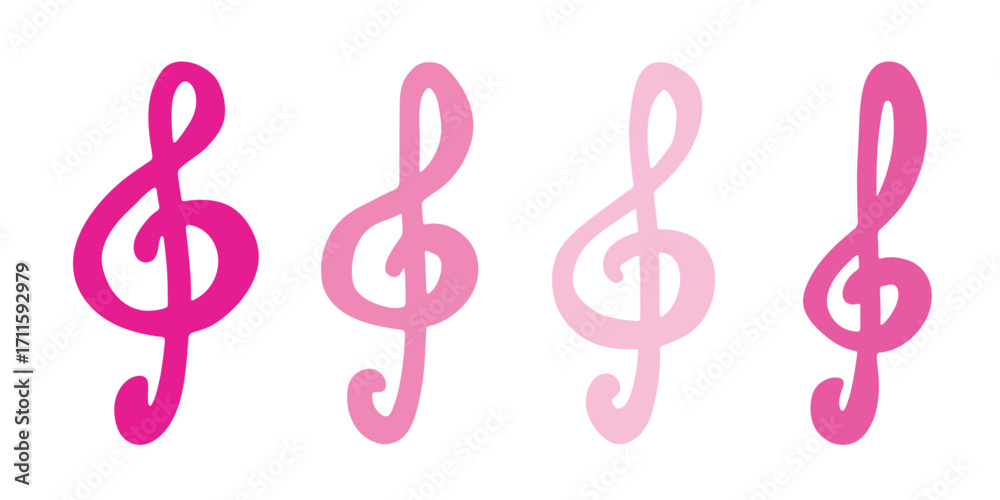 Fototapeta premium Set of treble clef doodle. Hand drawn musical symbol. Single element for print, web, design, decor, logo