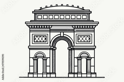 Detailed illustration of a historical arch located in France showcasing classical architectural features