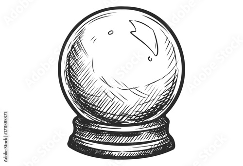 Black and white sketch of a crystal ball on a pedestal - stock vector
