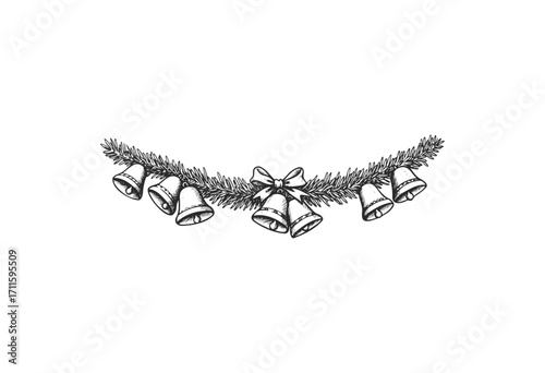 Festive garland with bells and bow illustration - stock vector
