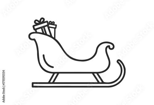 Outline of santa's sleigh with gifts in minimalist design - stock vector