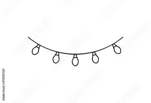 Simple outline of hanging string lights with five bulbs - stock vector