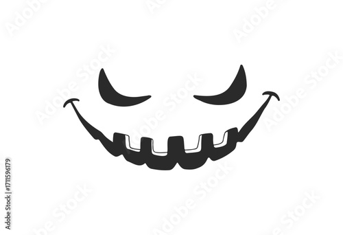 Creepy halloween skull face with evil eyes and grinning mouth - stock vector