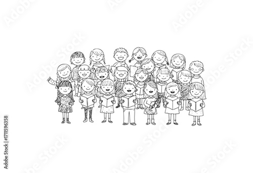 Happy diverse group of children singing in choir illustration - stock vector