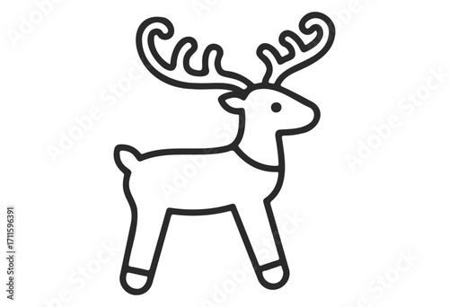 Outline drawing of a reindeer with curled antlers - stock vector