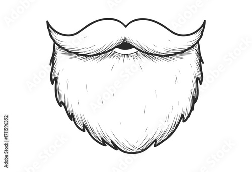Black and white drawing of a classic mustache and beard style - stock vector