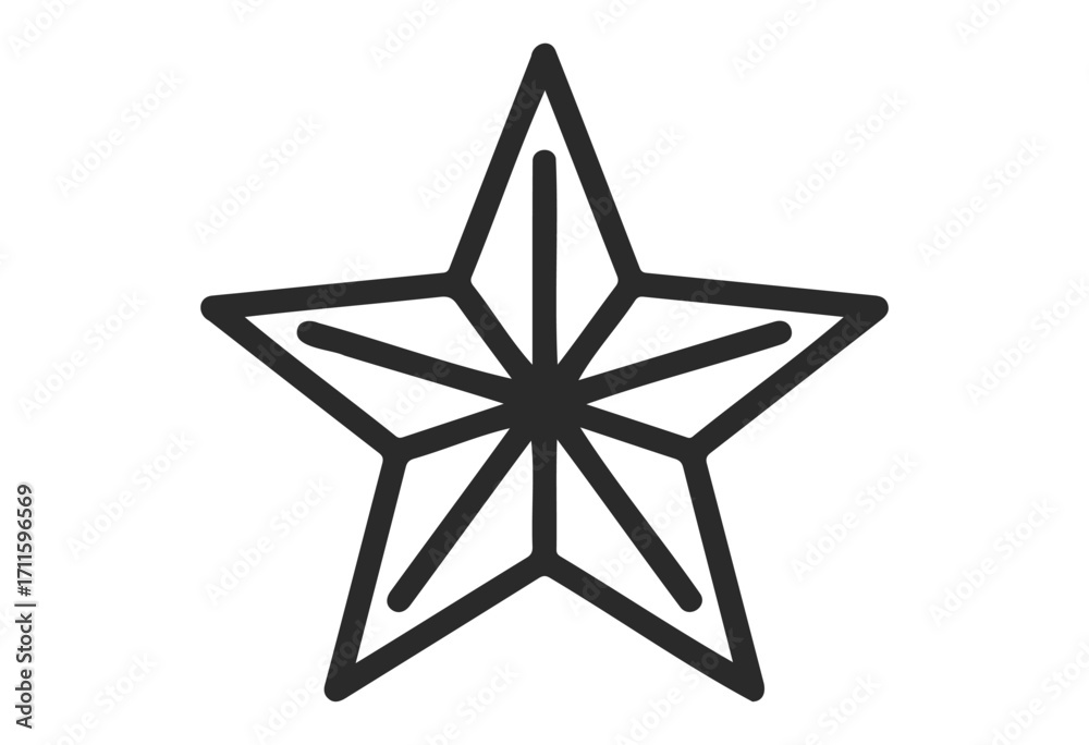 Obraz premium Five-pointed geometric star outline design in black and white - stock vector