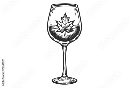 Maple leaf in wine glass illustration highlighting autumn theme and elegance - stock vector