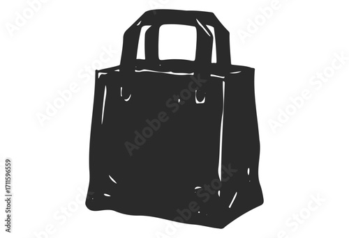 Monochrome illustration of reusable shopping bag with handles - stock vector