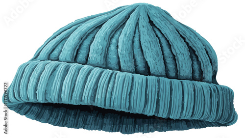 Close-up illustration of a teal or turquoise knit beanie hat. The hat is depicted against a white background. The illustration style appears to be a digital drawing or painting