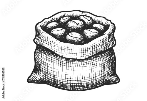 Hand-drawn sack of potatoes illustration in vintage style - stock vector