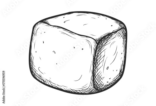 Hand-drawn cubic bread sketch for bakery theme - stock vector