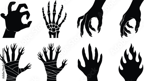 Collection of spooky silhouette hands and claws for halloween