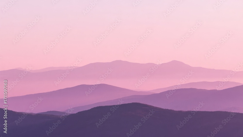 Obraz premium Layered mountain ranges under a soft pink and purple twilight sky