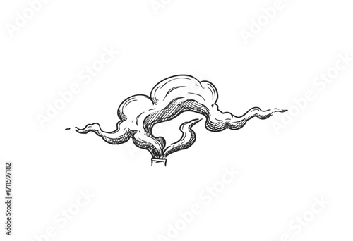 Hand-drawn black smoke emanating from chimney in sketch style - stock vector