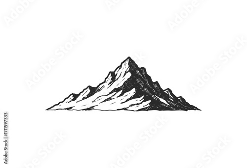 Hand-drawn mountain sketch in black and white | nature art with detailed lines - stock vector