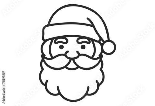 Santa claus cartoon drawing black white outline with hat and beard - stock vector