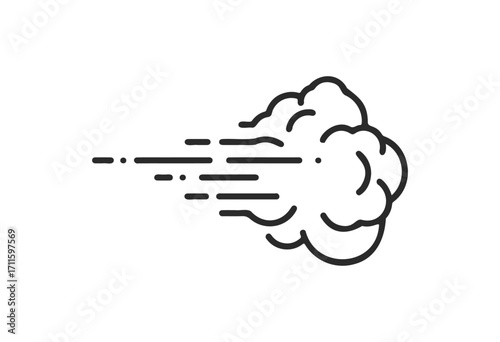 Wind gust icon: simplistic black line art of fast blowing cloud - stock vector